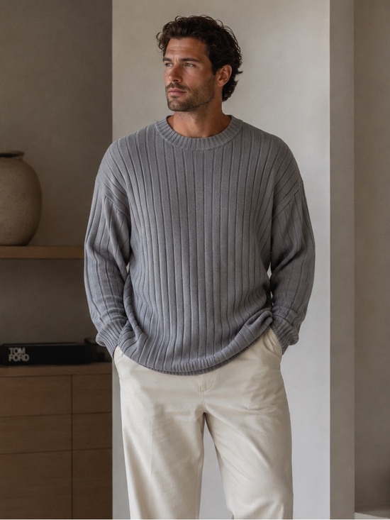RE:VERB Other - RE:VERB Cotton Blend Gray Ribbed Crewneck Preppy Modern Sweater Size XL
